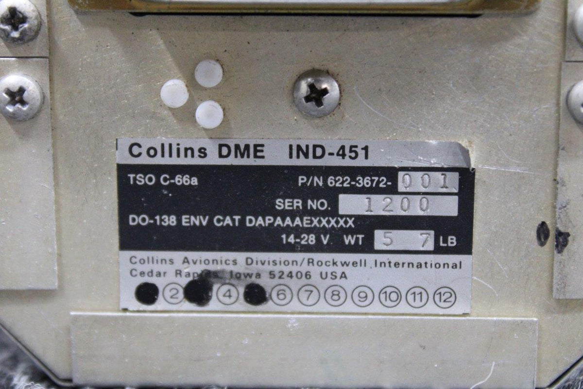 Collins 622-3672-001 Collins IND-451 DME Indicator W/ Mods (Volts: 14-28) (CORE) (SA)