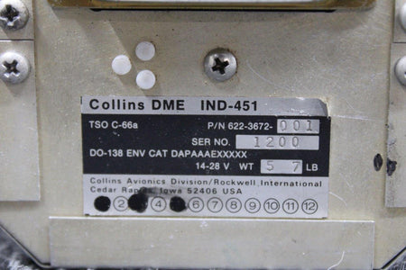 Collins 622-3672-001 Collins IND-451 DME Indicator W/ Mods (Volts: 14-28) (CORE) (SA)
