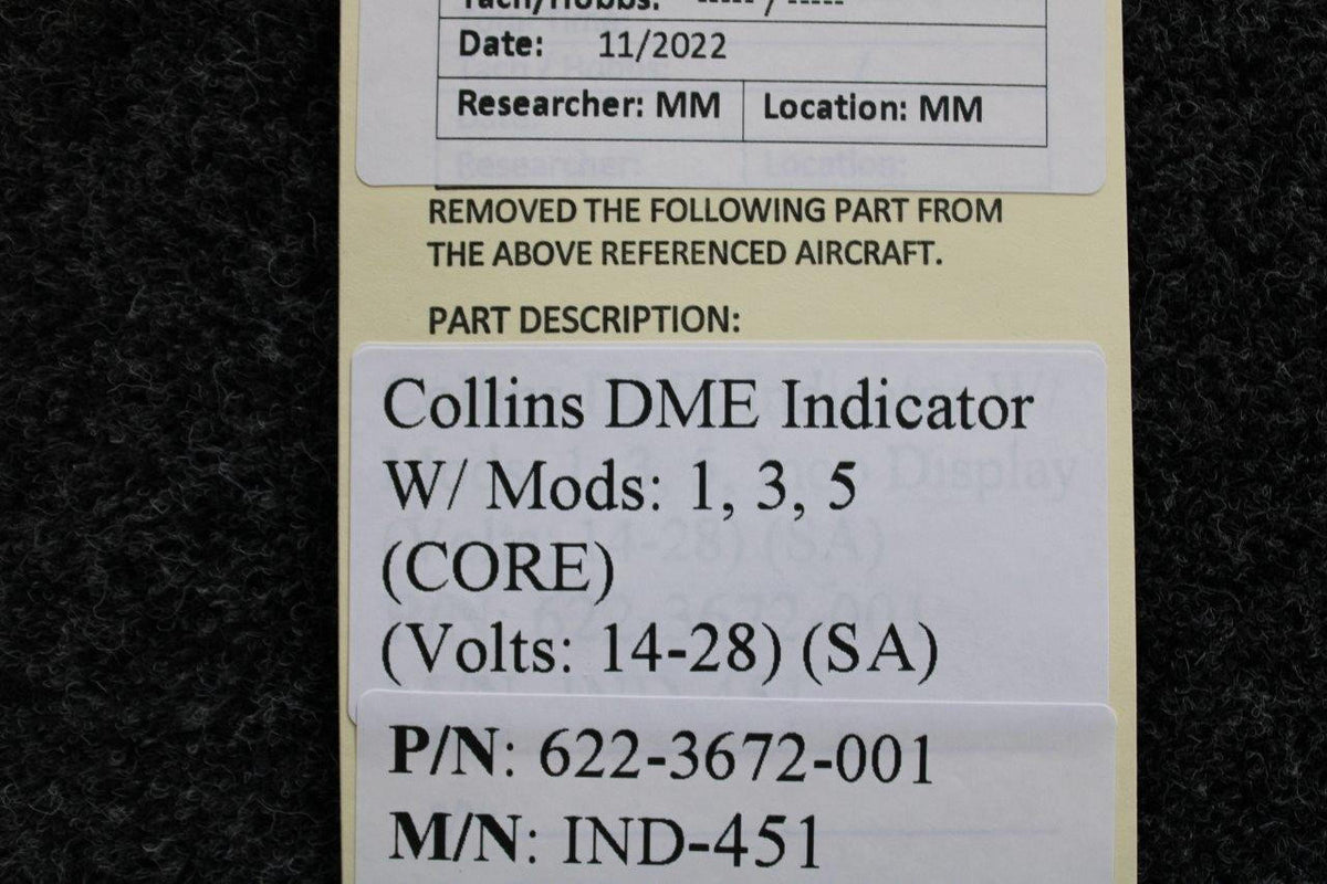 Collins 622-3672-001 Collins IND-451 DME Indicator W/ Mods (Volts: 14-28) (CORE) (SA)
