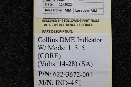 Collins 622-3672-001 Collins IND-451 DME Indicator W/ Mods (Volts: 14-28) (CORE) (SA)