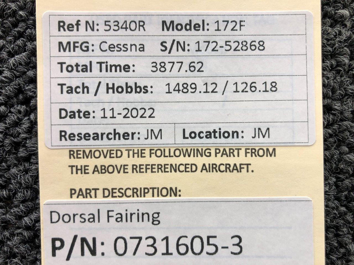Cessna Aircraft Parts 0731605-3 Cessna 172F Dorsal Fairing