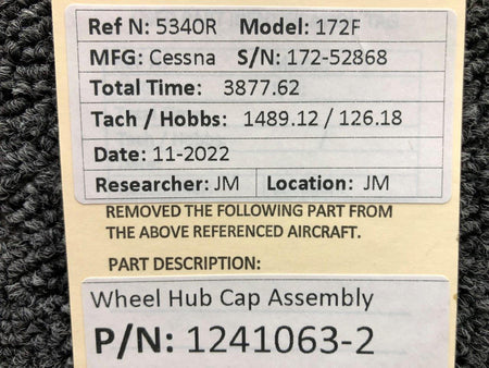 Cessna Aircraft Parts 1241063-2 Cessna 172F Wheel Hub Cap