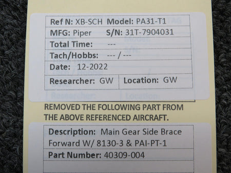 Piper Aircraft Parts 40309-004 Piper PA31-T1 Main Gear Side Brace Forward W/ 8130 & PAI-PT-1