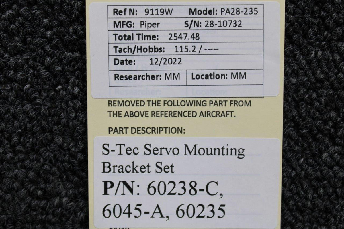 S-Tec Aviation Parts 60238-C / 6045-A / 60235 Piper PA28-235 S-Tec Servo Mounting Bracket Set