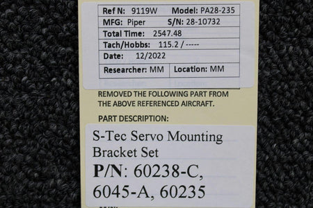 S-Tec Aviation Parts 60238-C / 6045-A / 60235 Piper PA28-235 S-Tec Servo Mounting Bracket Set