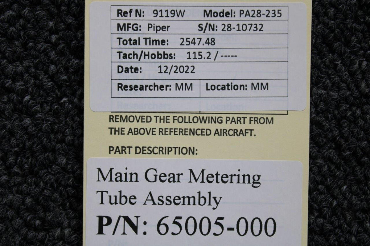 Piper Aircraft Parts 65005-000 Piper PA28-235 Main Gear Metering Tube Assembly