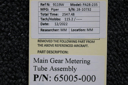 Piper Aircraft Parts 65005-000 Piper PA28-235 Main Gear Metering Tube Assembly