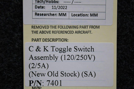 C and K 7401 C&K Toggle Switch Assembly (Volts: 120/250, Amps: 2/5) (NEW OLD STOCK) (SA)