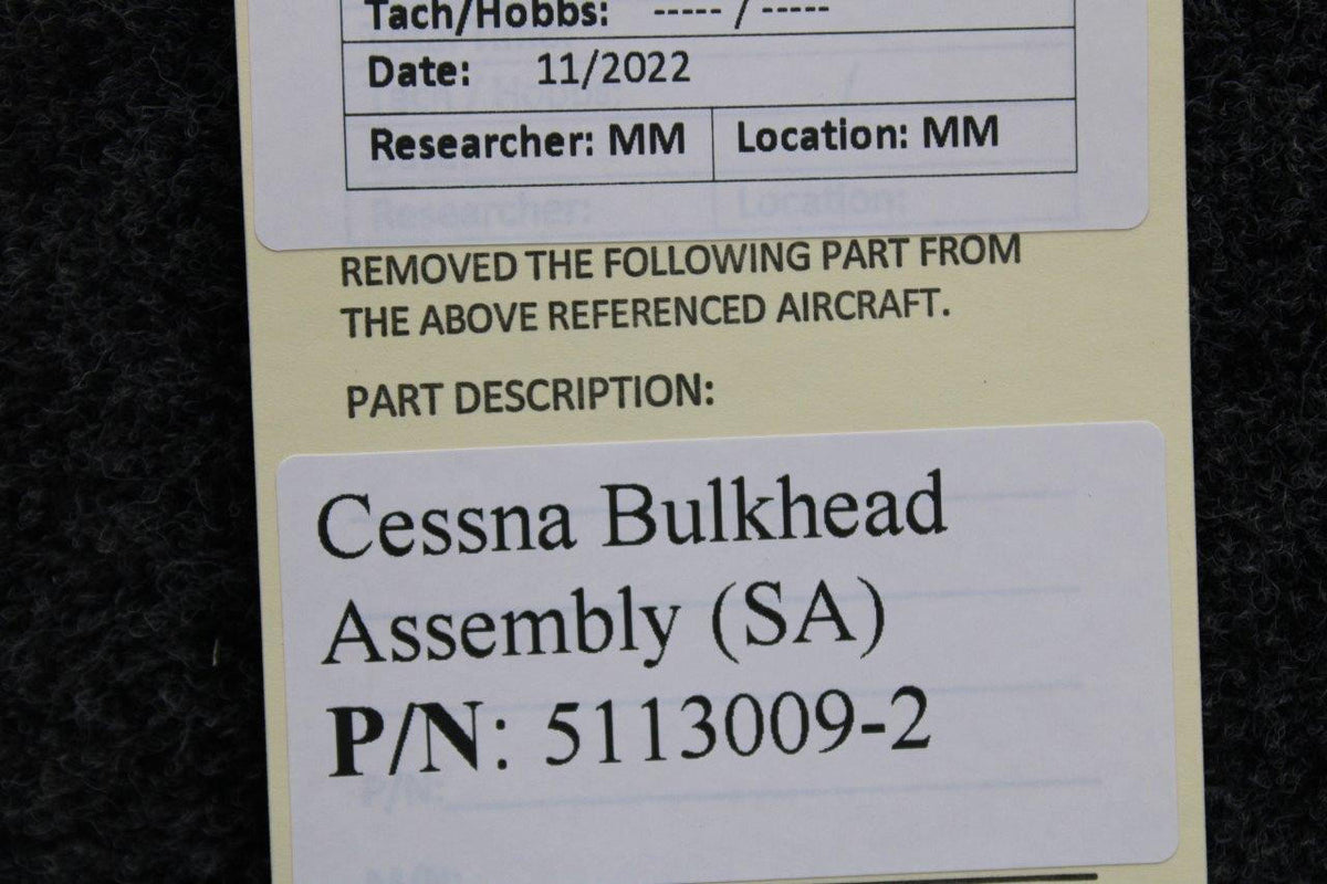 Cessna Aircraft Parts 5113009-2 Cessna Bulkhead Assembly (NEW OLD STOCK) (SA)