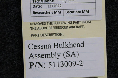 Cessna Aircraft Parts 5113009-2 Cessna Bulkhead Assembly (NEW OLD STOCK) (SA)