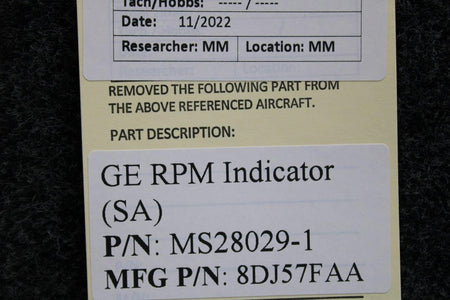 General Electric 8DJ57FAA (ALT: MS28029-1) General Electric RPM Indicator (SA)