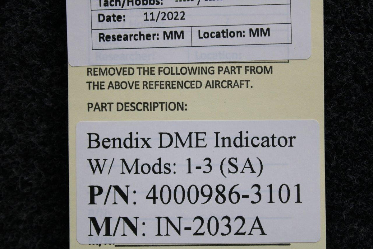Bendix Airplane Parts & Equipment 4000986-3101 Bendix IN-2032A DME Indicator W/ Mods (SA)