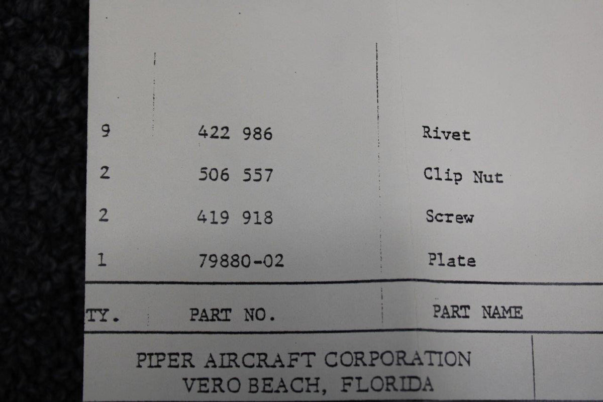 Piper Aircraft Parts 763-890 Piper Forward Facing Seat Back Repair Kit (NEW OLD STOCK) (SA)