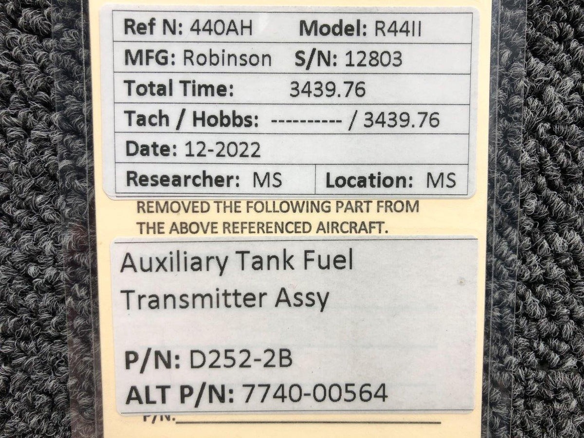 Robinson Helicopter & Airplane Parts D252-2B (Alt: 7740-00564) Robinson R44II Auxiliary Fuel Tank Transmitter Assy