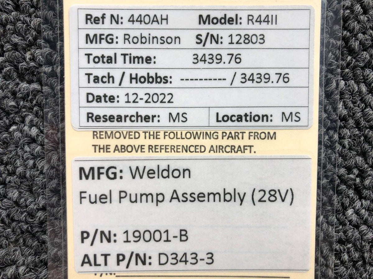 Weldon 19001-B (ALT: D343-3) Weldon Fuel Pump Assembly (Volts: 28)