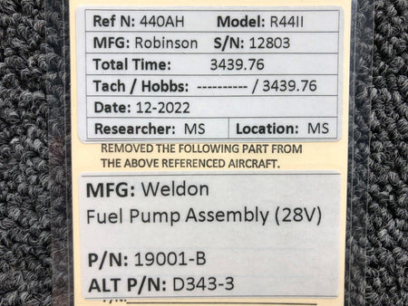 Weldon 19001-B (ALT: D343-3) Weldon Fuel Pump Assembly (Volts: 28)