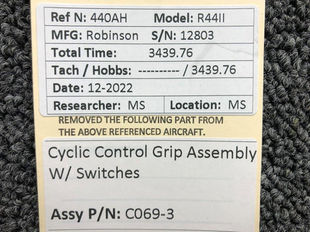 Robinson Helicopter & Airplane Parts C069-3 Robinson R44II Cyclic Control Grip Assembly w Switches