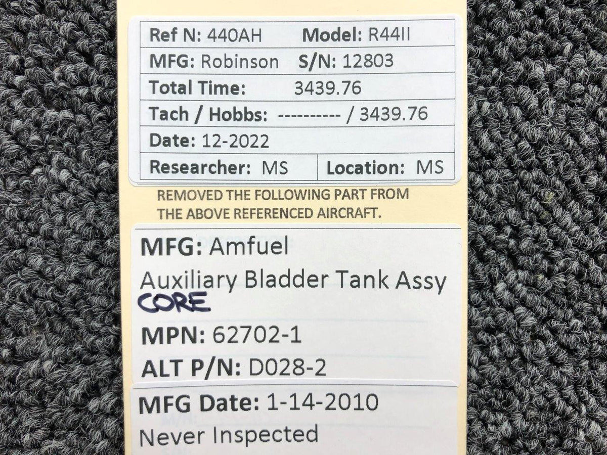 Amfuel 62702-1 (ALT: D028-2) Amfuel Auxiliary Fuel Bladder Tank Assembly (CORE)
