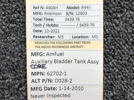 Amfuel 62702-1 (ALT: D028-2) Amfuel Auxiliary Fuel Bladder Tank Assembly (CORE)