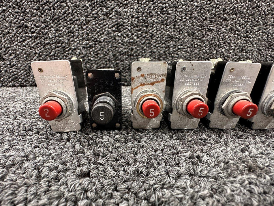 MS24510-5 Klixon, Texas Instruments Circuit Breaker Set of 8 (Amps: 2-20)