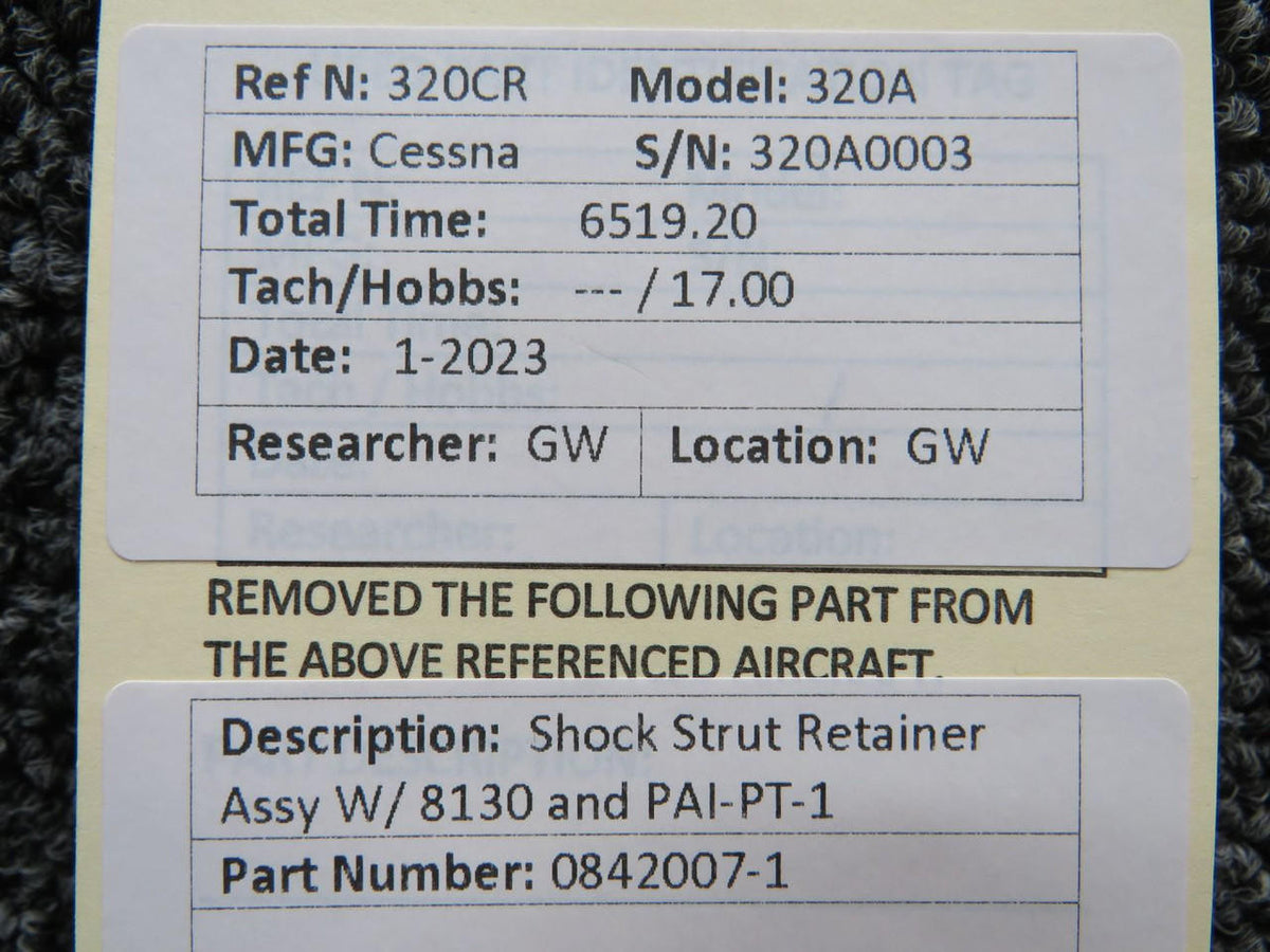 Cessna Aircraft Parts 0842007-1 Cessna 310 / 320 Shock Strut Retainer Assy W/ 8130-3 and PAI-PT-1