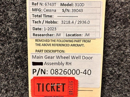 Cessna Aircraft Parts 0826000-40 Cessna 310D Main Gear Wheel Well Door Assembly RH