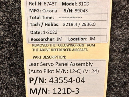 Lear Inc. 43554-04 Lear 121D-3 Servo Panel Assembly (Volts: 24)