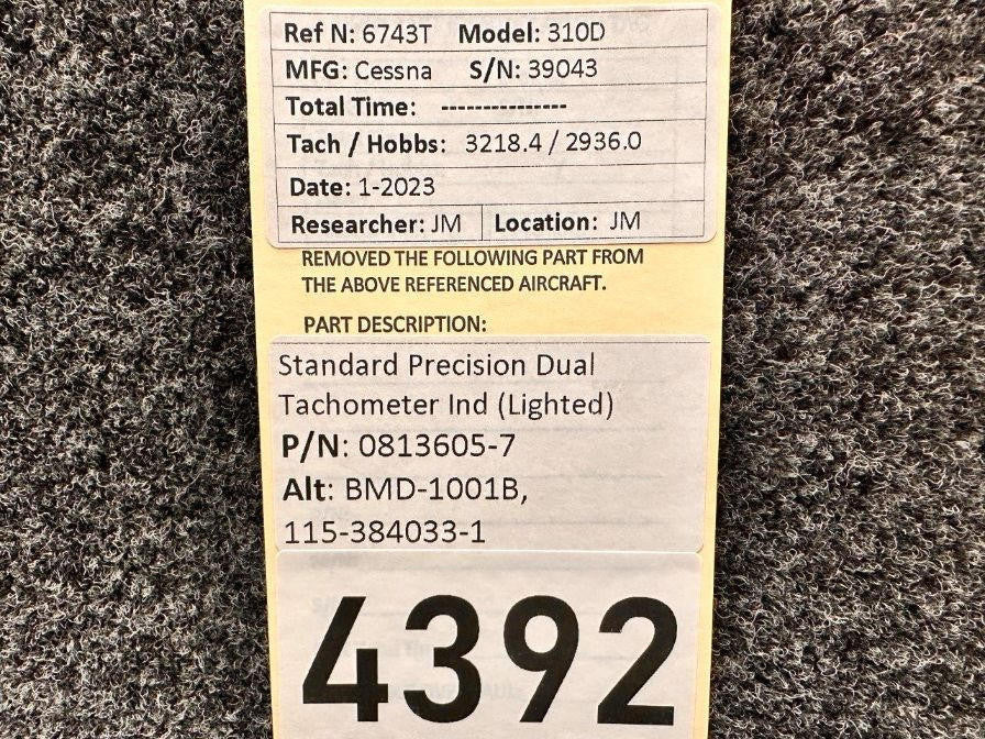 Standard Precision 0813605-7 (ALT: BMD-1001B) Standard Precision Dual Tachometer Indicator