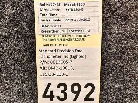 Standard Precision 0813605-7 (ALT: BMD-1001B) Standard Precision Dual Tachometer Indicator