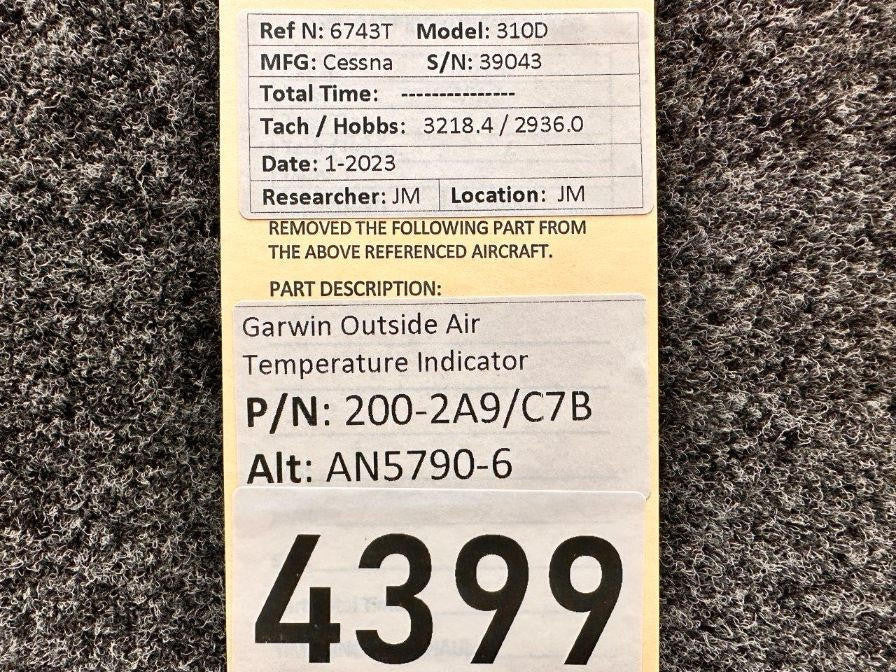 Garwin 200-2A9-C7B (Alt: AN5790-6) Garwin Outside Air Temperature Indicator (Lighted)