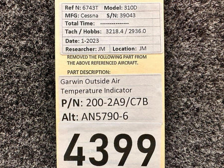 Garwin 200-2A9-C7B (Alt: AN5790-6) Garwin Outside Air Temperature Indicator (Lighted)