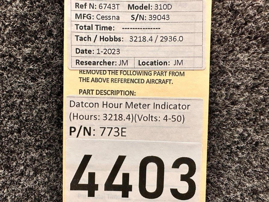 Datcon 773E Datcon Hour Meter Indicator (Hours: 3218.4) (Volts: 4-50)