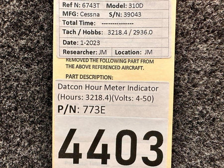 Datcon 773E Datcon Hour Meter Indicator (Hours: 3218.4) (Volts: 4-50)