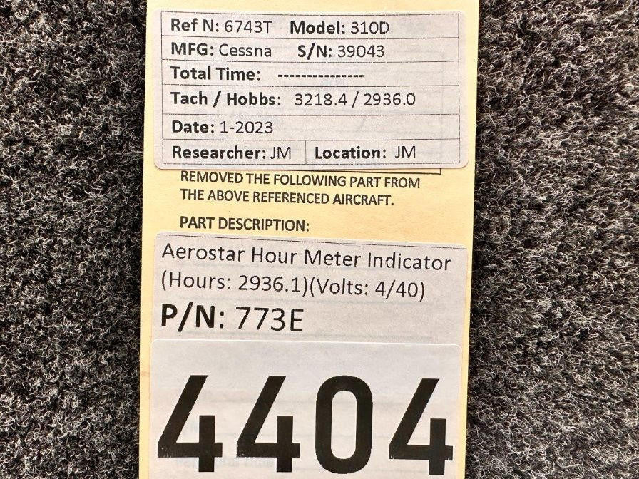 Aerostar 773E Aerostar Hour Meter Indicator (Hours: 2936.1) (Volts: 4-40)