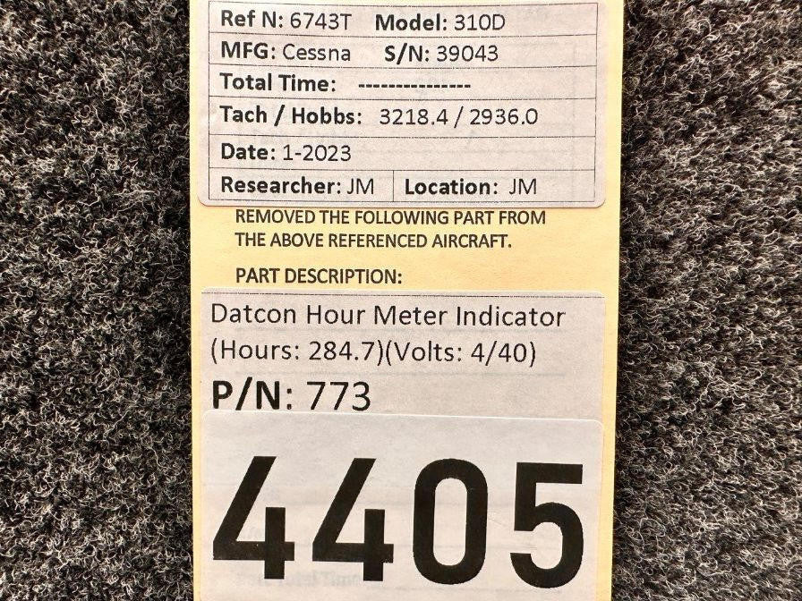 Datcon 773 Datcon Hour Meter Indicator (Hours: 284.7) (Volts: 4-40)