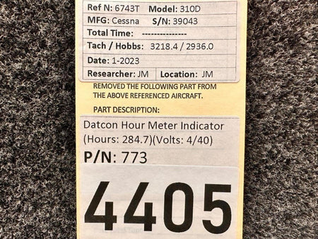 Datcon 773 Datcon Hour Meter Indicator (Hours: 284.7) (Volts: 4-40)