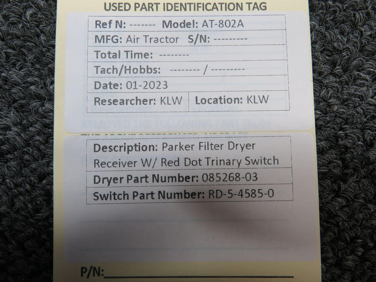 Parker 085268-03, RD-5-4585-0 Parker Filter Dryer Receiver with Red Dot Trinary Switch