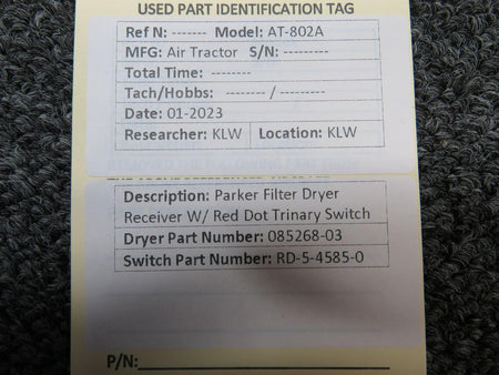 Parker 085268-03, RD-5-4585-0 Parker Filter Dryer Receiver with Red Dot Trinary Switch
