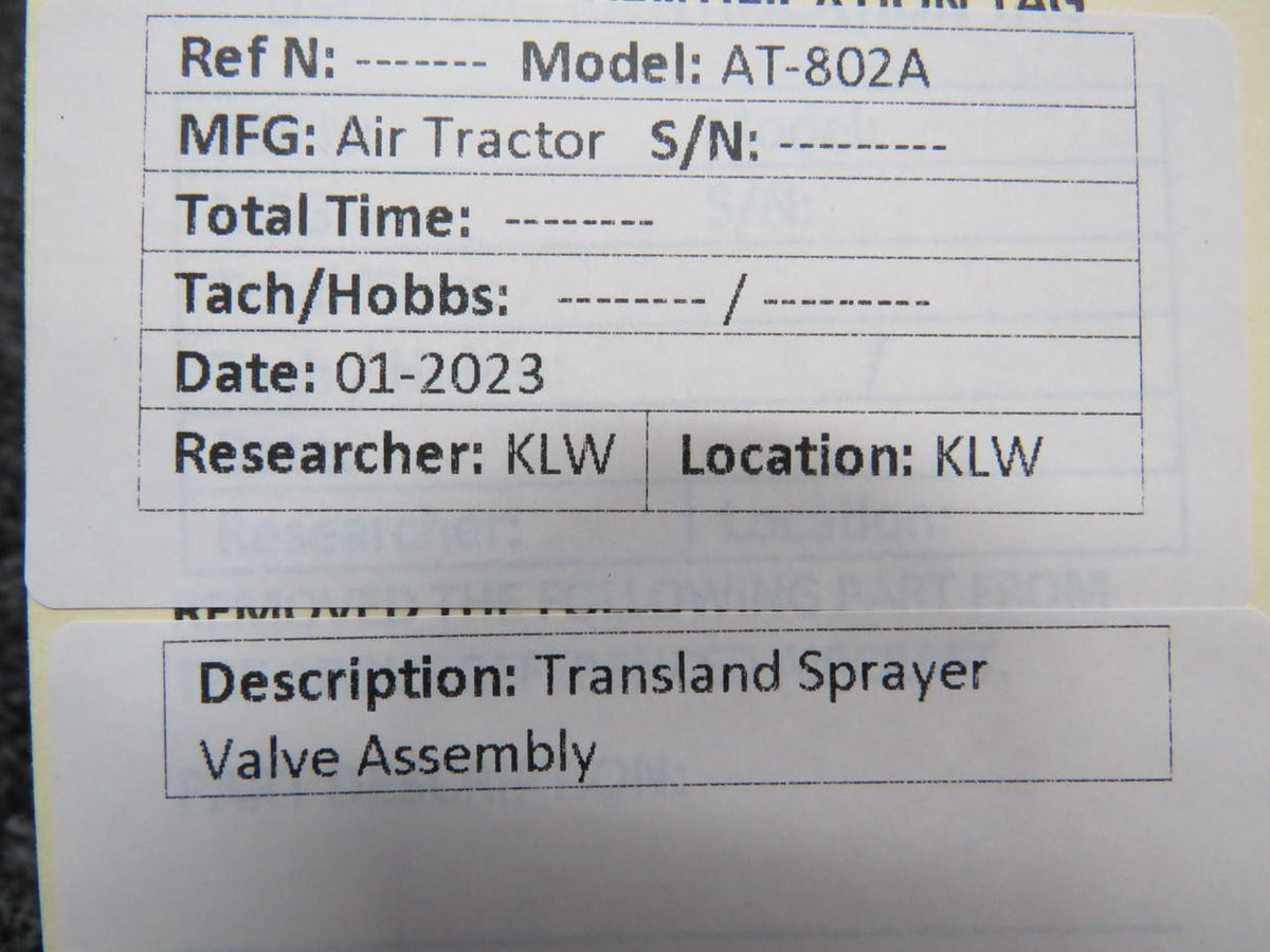 transland Air Tractor AT-802A Transland Sprayer Valve Assembly