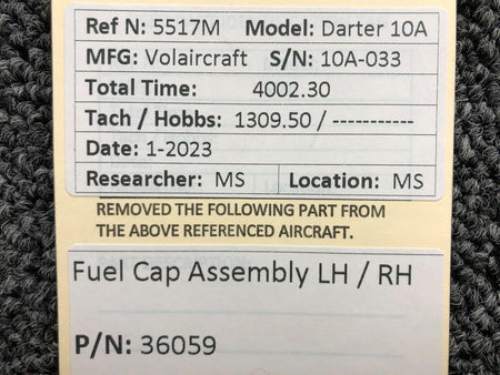 Volairecraft 36059 Volaircraft 10A Fuel Cap Assembly LH or RH