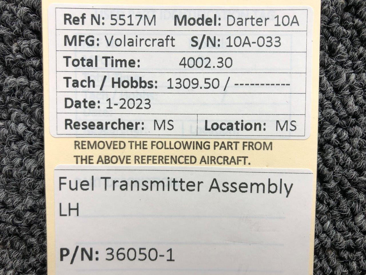 Volairecraft 36050-1 Volaircraft 10A Fuel Transmitter Assembly LH