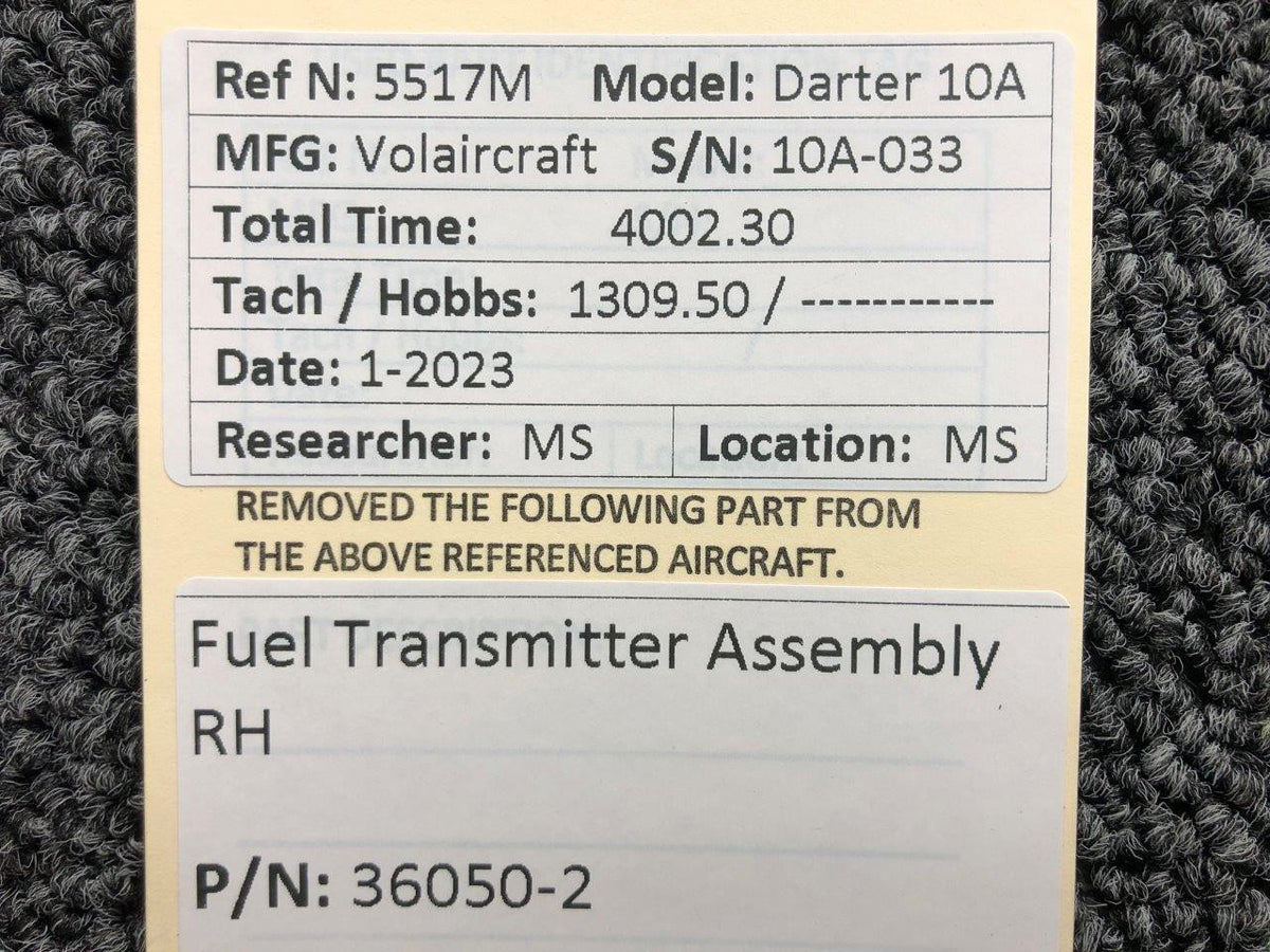 Volairecraft 36050-2 Volaircraft 10A Fuel Transmitter Assembly RH
