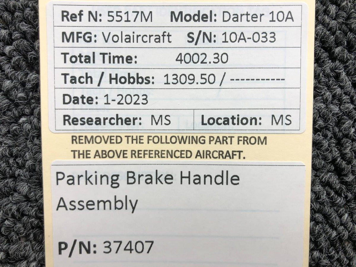 Volairecraft 37407 Volaircraft 10A Parking Brake Handle Assembly