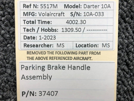 Volairecraft 37407 Volaircraft 10A Parking Brake Handle Assembly