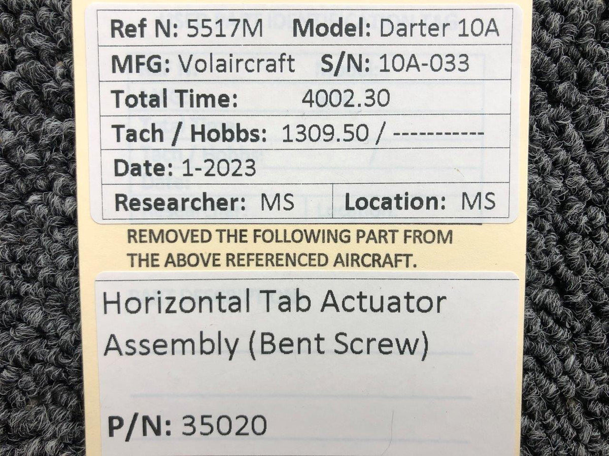 Volairecraft 35020 Volaircraft 10A Horizontal Tab Actuator Assembly