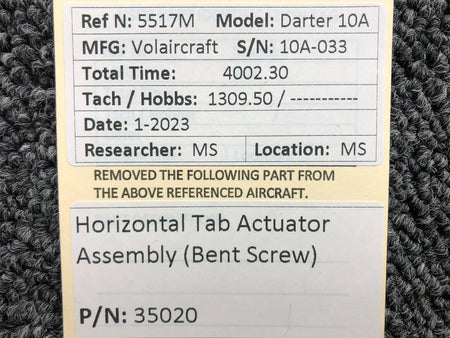 Volairecraft 35020 Volaircraft 10A Horizontal Tab Actuator Assembly