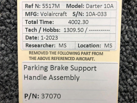 Volairecraft 37070 Volaircraft 10A Parking Brake Support Handle Assembly