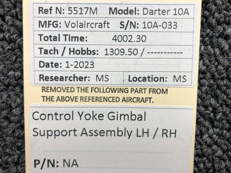 Volairecraft Volaircraft 10A Control Yoke Gimbal Support Assembly LH or RH