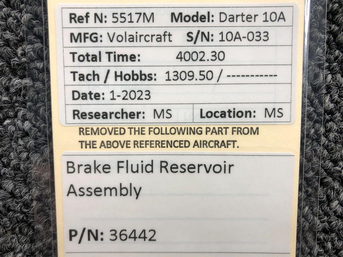 Volairecraft 36442 Volaircraft 10A Brake Fluid Reservoir Assembly