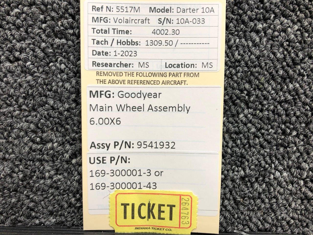 Goodyear 9541932 (Use: 169-300001-43) Goodyear Main Wheel Assembly 6.00-6